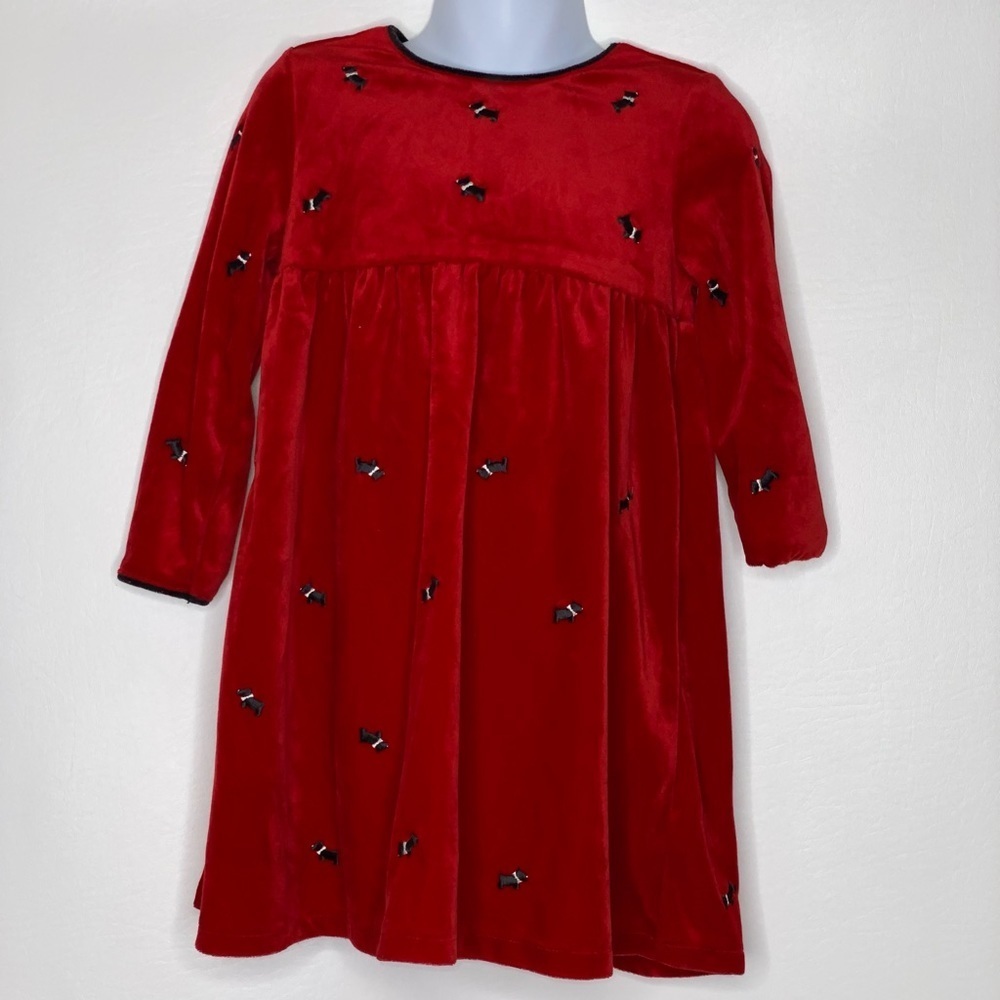 Charter Club girls red velour Scottie dog embroidered dress sz 4/4T